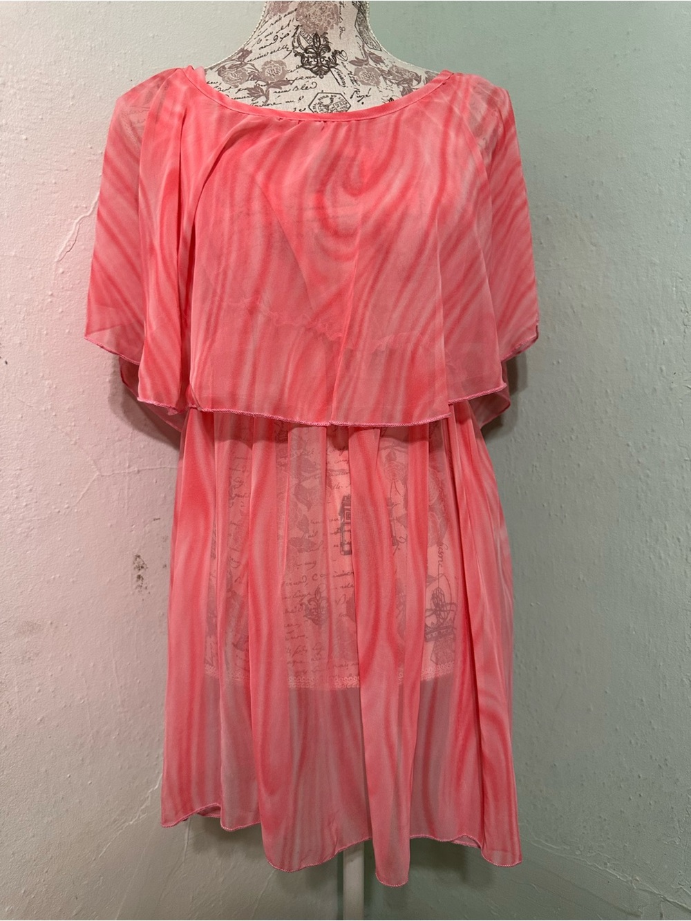 Tatianas maternity Y2K 2000 USA Coral Pink Overlay TUNIC SIZE small sheer flowy